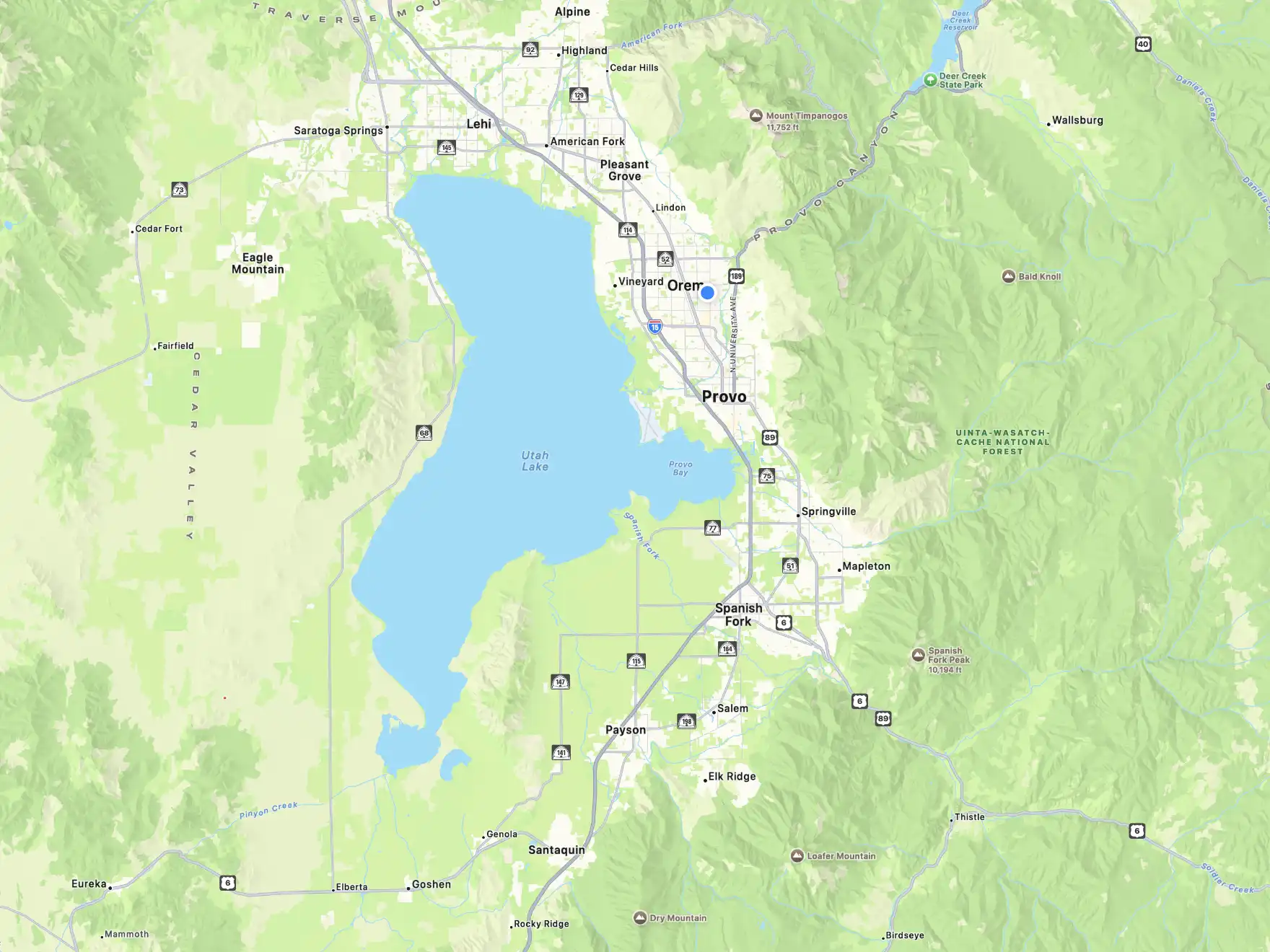 Map of the Utah County area served by Canyon Clear